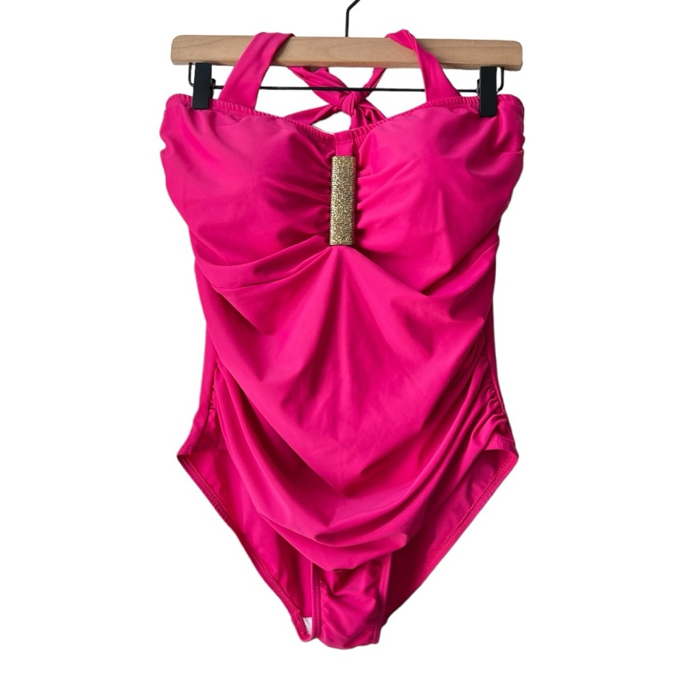 Melissa Odabash Sea Magenta Pink Halterneckâ Ruched One Piece Swimsuit Size 14